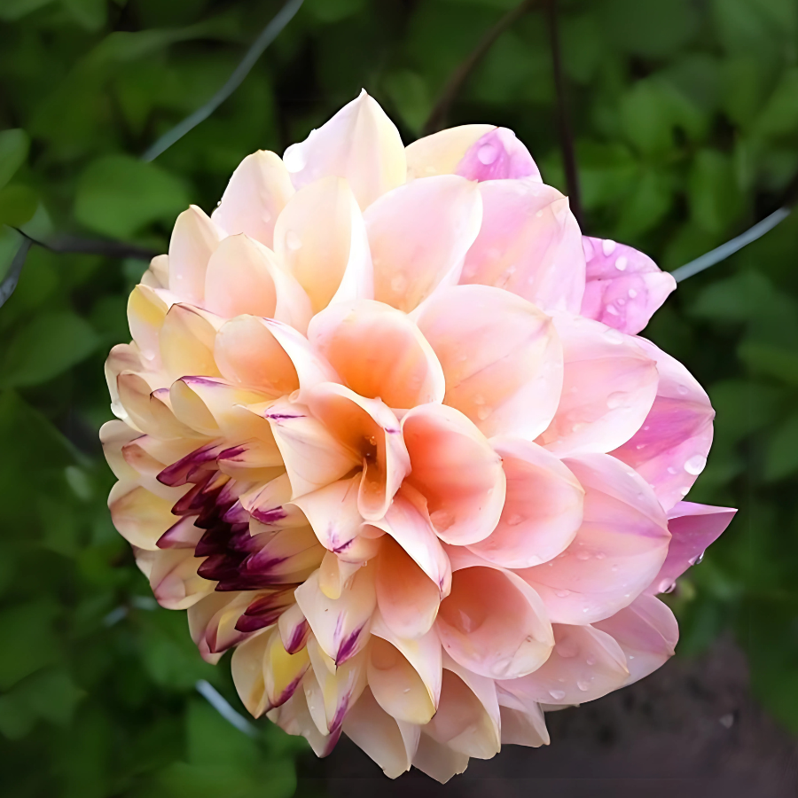 Close-up of the Wine Eyed Jill Dahlia, revealing its intricate, layered petals in soft pink and cream, available at The Happy Hour Flowers. This eye-catching flower is part of their Dahlia Tuber Sale, ideal for cut bouquets.