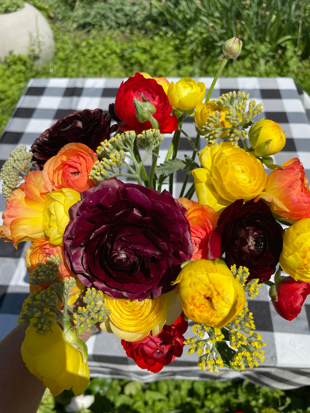 Black and Summer Ranunculus  color Bouquet