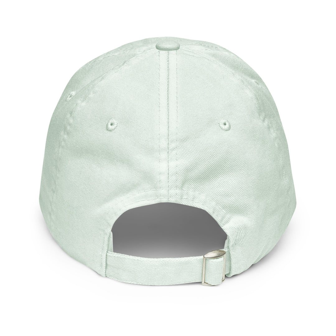 Back view of a mint green pastel baseball hat from The Happy Hour Flowers, designed with Tartan Army branding for Scotland&