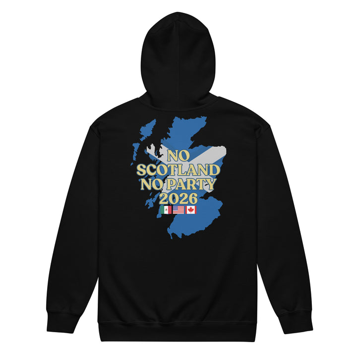Black Rampant Lion Party unisex heavy blend zip hoodie featuring a bold lion graphic on the back by The Happy Hour Flowers.