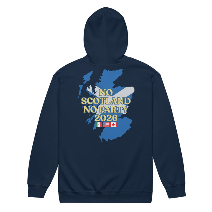 Unisex navy zip hoodie with Rampant Lion Party design from The Happy Hour Flowers, featuring a comfortable heavy blend fabric.