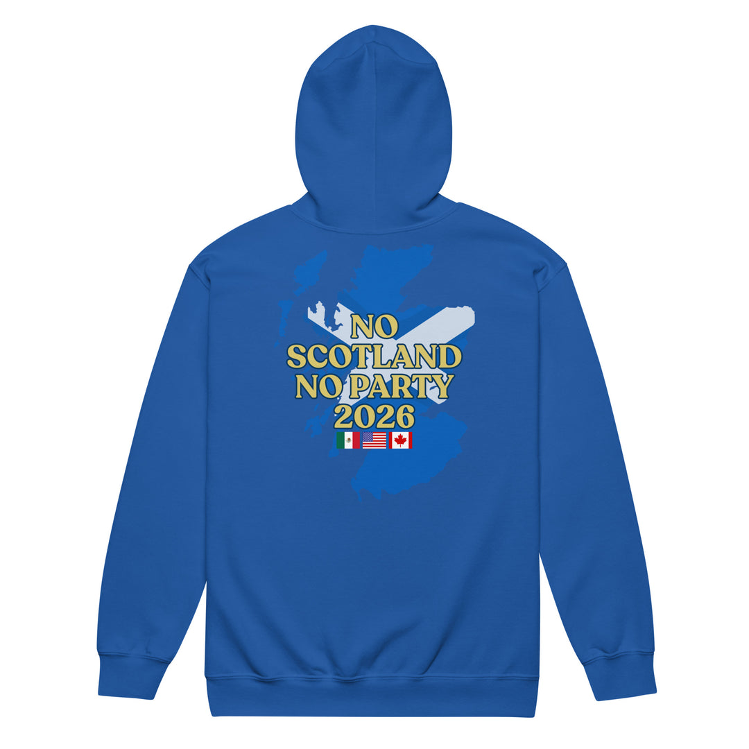 Unisex heavy blend zip hoodie featuring a Rampant Lion Party design in royal colors, by The Happy Hour Flowers.